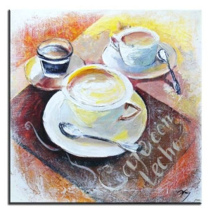 Obraz olejny ręcznie malowany na płótnie 30x30cm spotkanie przy kawie