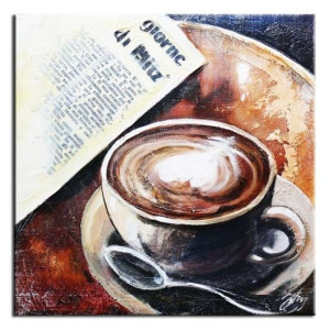 Obraz olejny ręcznie malowany na płótnie 30x30cm śniadanie przy kawie