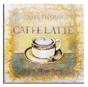 Obraz olejny ręcznie malowany na płótnie 30x30cm filiżanka latte