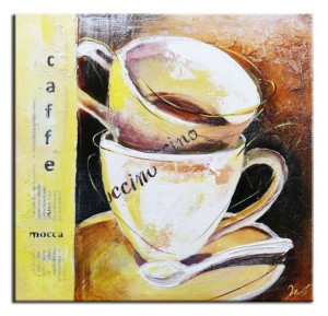 Obraz olejny ręcznie malowany na płótnie 30x30cm filiżanki