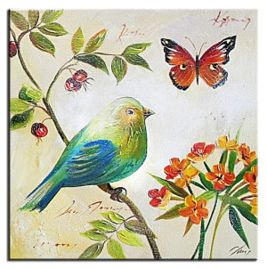 Obraz olejny ręcznie malowany 30x30cm kolorowy Ptaszek