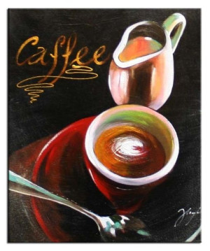Obraz olejny ręcznie malowany na płótnie 20x30cm kawa w filiżance