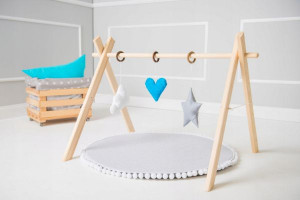Baby Gym Stojak Edukacyjny Szary Z Turkusem Z Matą