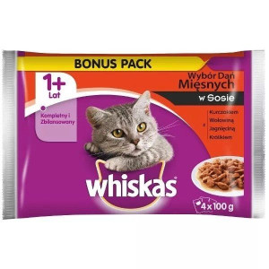 WHISKAS Mięsne Smaki Tradycyjne w Sosie, 13x 4x 100 g Saszetki Mokra karma
