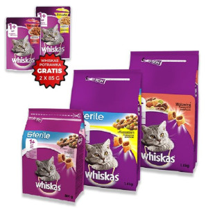 WHISKAS 1+ Sterile z Kurczakiem 1,4 + Wołowina 1,4kg+ łosoś 800g Karma such