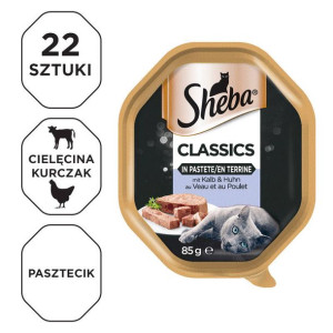 SHEBA Classics 22x85g z Cielęciną i Kurczakiem, mokra karma dla kotów w pas