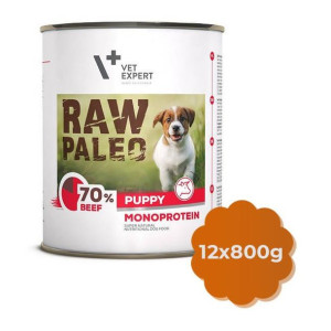 ZESTAW Karma Mokra dla Szczeniąt VetExpert RAW PALEO Puppy Beef 12x800g - z