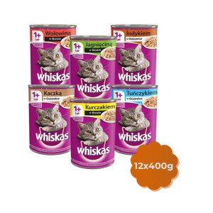 WHISKAS MIX 6 SMAKÓW 12x 400g - Karma Mokra dla Dorosłych Kotów