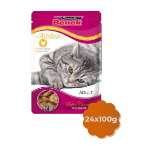 Super Benek Adult 24x100g z Kawałkami Kurczaka w Sosie - Mokra Karma dla Ko