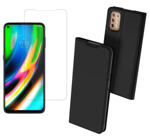 Etui DuxDucis z Klapką + Szkło do Motorola Moto G9 Plus Czarny