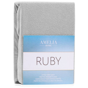 AmeliaHome Prześcieradło Frotte Rubin jasnoszare 140x200