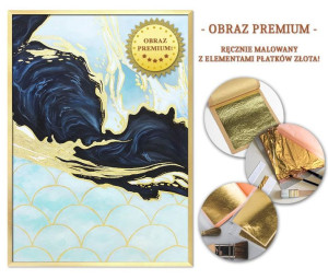 Obraz ręcznie malowany na płótnie 53x73cm PREMIUM z elementami płatków złot