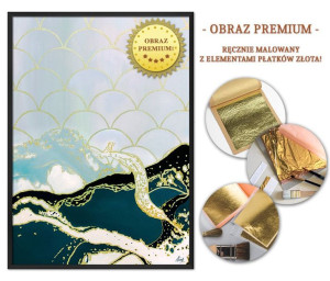 Obraz ręcznie malowany na płótnie 53x73cm PREMIUM z elementami płatków złot
