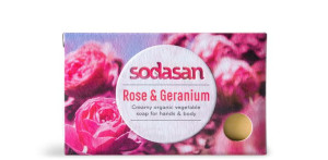 Sodasan Mydło w kostce Róża & Pelargonia BIO, 100 G