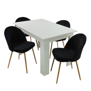 Stół MODERN 120 biały i 4 krzesła DENWER VELVET czarne