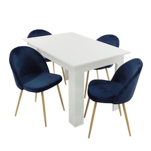 Stół MODERN 120 biały i 4 krzesła DENWER VELVET granatowe