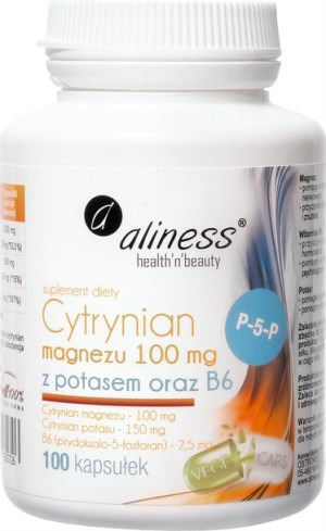 ALINESS Cytrynian Magnezu 100 mg z Potasem 150 mg oraz B6 (P-5-P) 100 kaps.