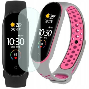 Smartband Xiaomi Mi Band 5 + dodatkowy pasek szaro-różowy