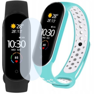 Smartband Xiaomi Mi Band 5 + dodatkowy pasek turkusowo-biały
