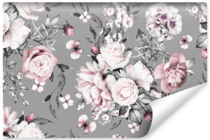 Fototapeta EFEKT 3D do Sypialni PIWONIE MOTYLE Kwiaty Retro 270cm x 180cm
