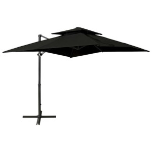 Parasol wiszący z podwójną czaszą, 250x250 cm, czarny