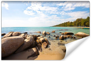 Fototapeta KRAJOBRAZ Dekoracja 3D Plaża Morze i Skały 405cm x 270cm