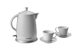 RK0040 Czajnik ceramiczny 1,5 litra z dwoma filiżankami i  spodkami