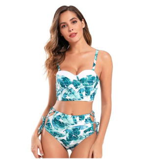 Bikini Strój Kąpielowy Wysoki Stan Zielony Liść Xl