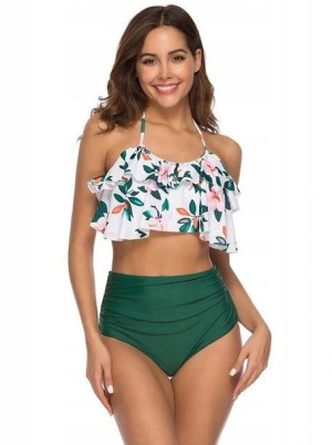 Bikini Strój Kąpielowy Wysoki Stan Falbanka L