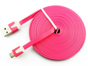 Kabel microUSB do Samsung LG płaski -  RÓŻOWY