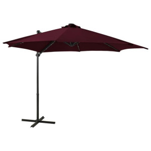Lumarko Parasol wiszący ze słupkiem i oświetleniem LED, bordowy, 300 cm