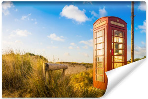Fototapeta 3D DO SALONU Plaża i Angielska Budka Telefoniczna 360cm x 240cm