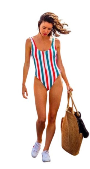 Strój Kostium Kąpielowy Monokini Paski Zamek Xl