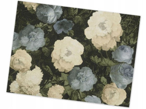 Tapeta Florystyczna Liście Kwiaty Róże Błękitne I Kremowe