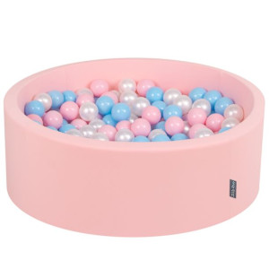 KiddyMoon Suchy basen 200 kulek, różowy: babyblue-pudrowy róż-perła
