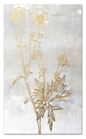 Obraz olejny ręcznie malowany 115x195cm Złote kwiaty na szarym tle