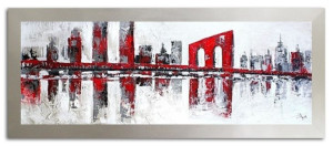 Obraz olejny ręcznie malowany 62x162cm Czerwone miasto