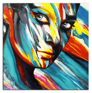 Obraz olejny ręcznie malowany 100x100cm Niebieskie spojrzenie
