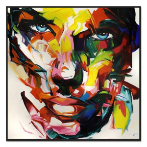 Obraz olejny ręcznie malowany 93x93cm Pomarańczowa maska