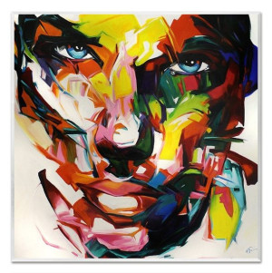 Obraz olejny ręcznie malowany 93x93cm Pomarańczowa maska