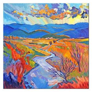 Obraz olejny ręcznie malowany 100x100cm kolorowy krajobraz