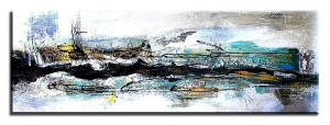 Obraz olejny ręcznie malowany 50x150cm Niebieska muzyka