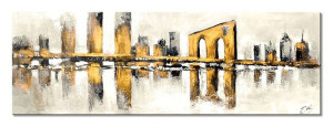 Obraz olejny ręcznie malowany 50x150cm Żółte miasto