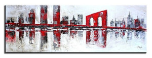 Obraz olejny ręcznie malowany 50x150cm Czerwone miasto