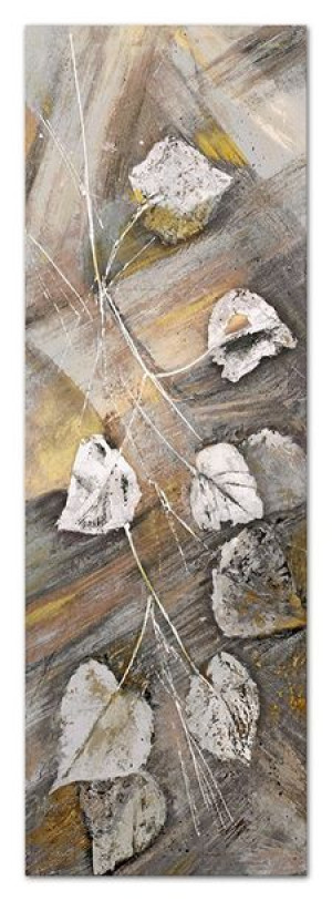 Obraz olejny ręcznie malowany 50x150cm Liście lipy na beżowym tle