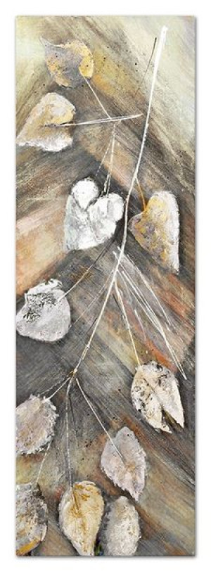 Obraz olejny ręcznie malowany 50x150cm Liście lipy na brązowym tle