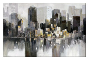 Obraz olejny ręcznie malowany 73x116cm Odbicie miasta