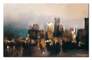 Obraz olejny ręcznie malowany 73x116cm Mroczne miasto