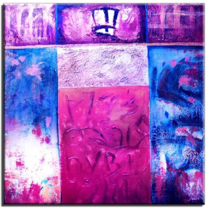 Obraz olejny ręcznie malowany 90x90cm Fioletowe fasady