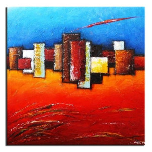 Obraz olejny ręcznie malowany 90x90cm Miasto przyszłości